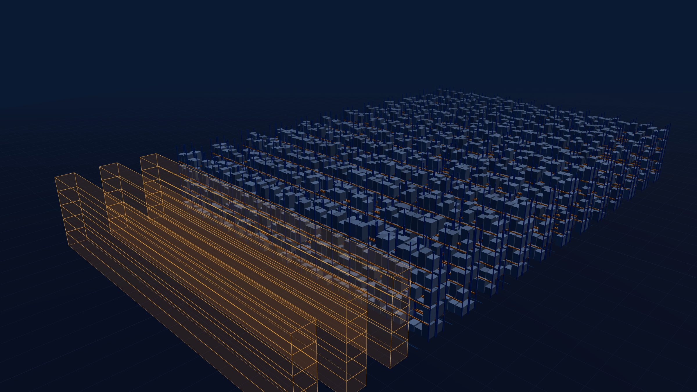 Warehouse model with proposed new rack aisles