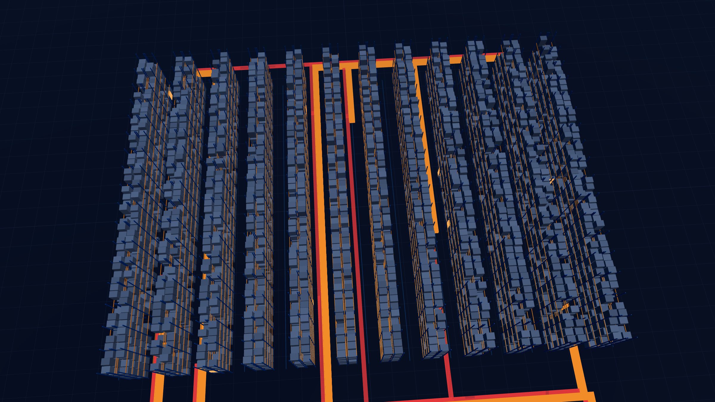 Warehouse floor plan with the original and the optimised pick route